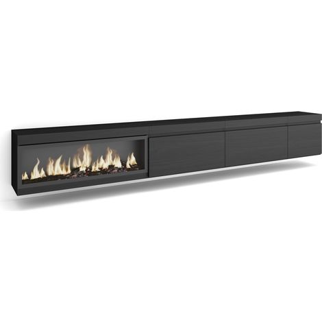 Meuble TV Banc Télé Grand Espace de Rangement 317x45x35 cm Cheminée électrique XXL Suspendu, Mural Style Moderne Noir (1/5)