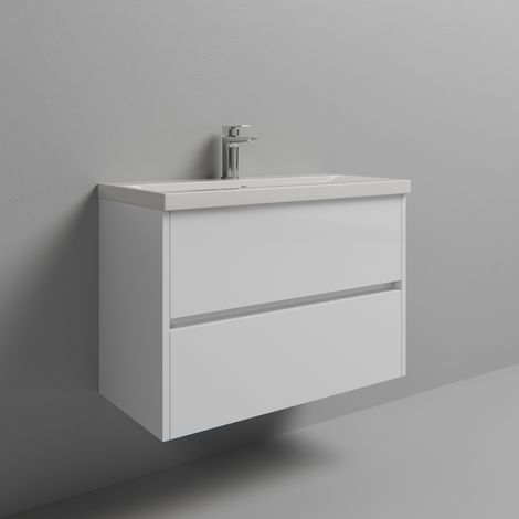 Montego Gloss White 800mm Wall Mounted 2 Drawer Vanity Unit with Glide Basin