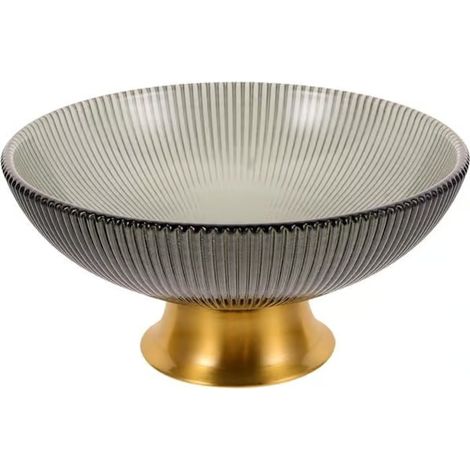 Récipients alimentaires, coupes à fruits en verre, corbeilles à fruits à rayures dorées sur supports, coupe décorative de 15 cm avec pied (1/5)