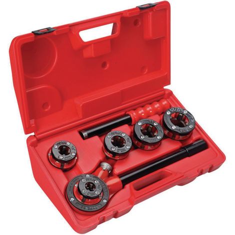 Virax - Matriz manual con cabezas intercambiables BSPT derecha 3/8" a 1.1/4" en maletín de plástico