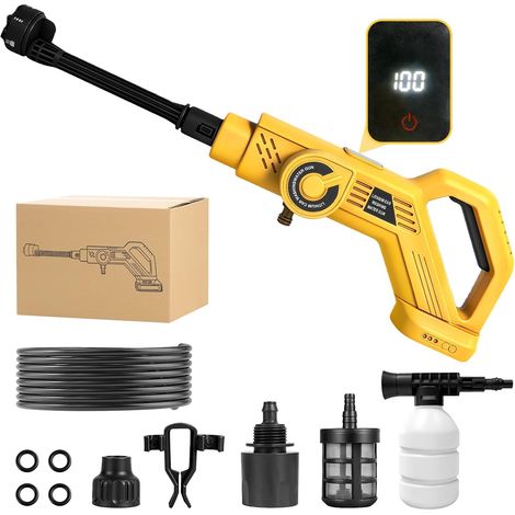 Nettoyeur Haute Pression sans Fil 80 Bar, Compatible avec 20 V Sans Batterie Fournie, Buse 6 en 1 Débit 6 L/min, Moteur sans Balais, Idéal pour Lavage Voiture et Nettoyage Extérieur (1/5)