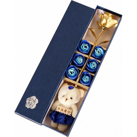 Coffret cadeau de savon ourson rose en feuille d'or, bleu, cadeau de Saint-Valentin (1/4)