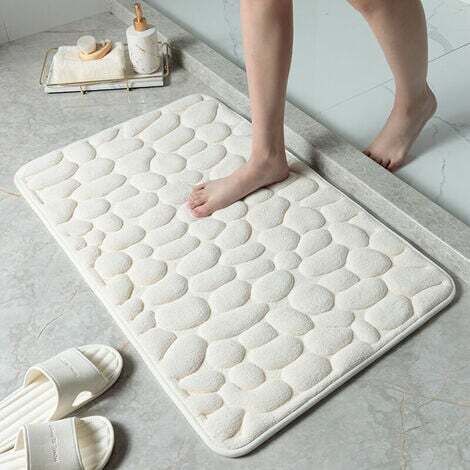 Tapis de sol gaufré en galets, tapis de sol absorbant antidérapant pour entrée de salle de bain (blanc lait, 40 x 60CM) (1/4)