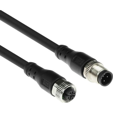 Câble de capteur industriel de 5,00 mètres, connecteur mâle M12A à 4 broches vers connecteur femelle M12A à 4 broches, câble Sup (1/2)