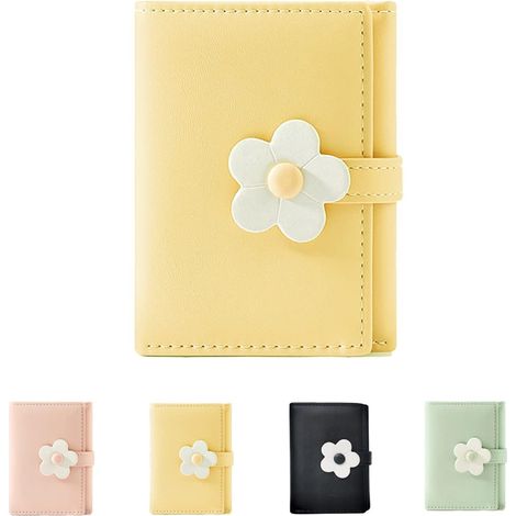 Portefeuille femme mignon à -30 % - Petit portefeuille en cuir PU imprimé jaune avec compartiment pour billets, porte-cartes et fenêtre pour carte d'identité (1/5)
