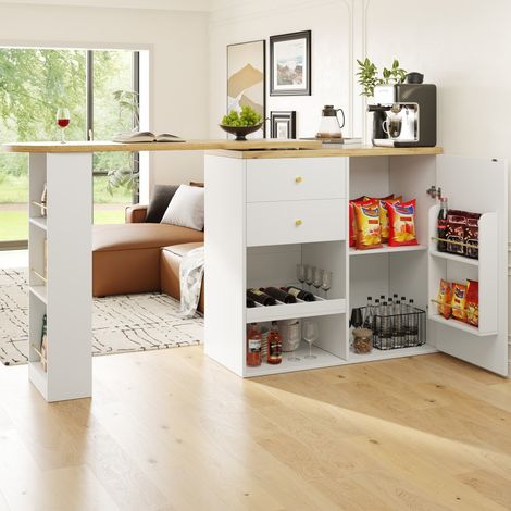 Vitrine pivotante 360° 105x39x102cm avec 2 tiroirs, portes coulissantes et 3 niveaux rangement ouvert, multifonction pour salon/bureau/salle à manger. (1/5)