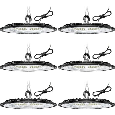 6 Pièce 100W Eclairage LED Garage, 15000LM Plafonnier Garage, 6000K Cool White Projecteur LED Extérieur, IP65 Waterproof UFO Lampe Atelier pour Factories, Warehouse, Workshop (1/5)
