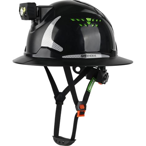 Casque de sécurité Full Brim EN 397 – Casque de protection avec ventilation, lampe frontale LED (IPX5), système 6 points et doublure intérieure réglable – Idéal pour la (1/5)