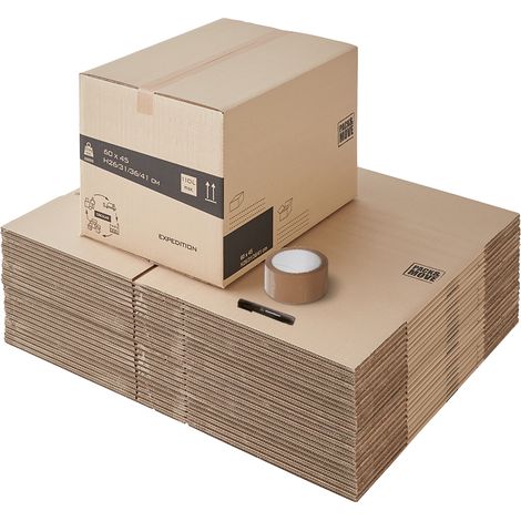 Pack and Move - Lot 30 cartons déménagement hauteur modubale variable, personnalisable - 60 x 45 x 31-41 cm - Poignées renforcées - 1 adhésif offert (1/5)