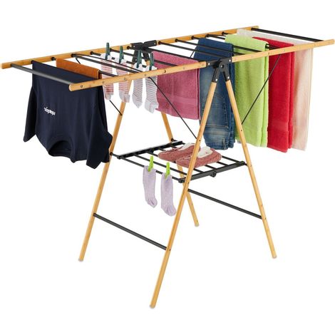 Tendedero plegable - Bambú y metal, diseño alado
