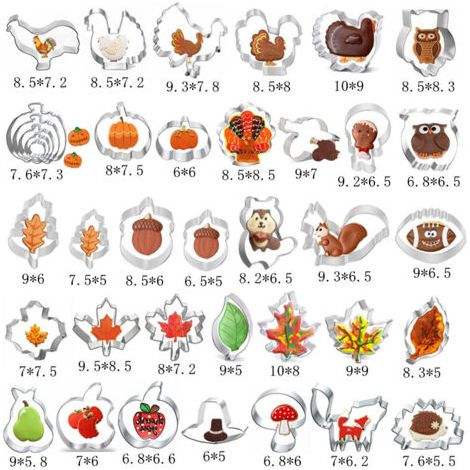 Moules : Hérisson, Feuille d'érable, Feuille d'érable 04, Hibou, Champignon, Grosse citrouille, Écureuil, Feuille de chêne, Gland (1/3)