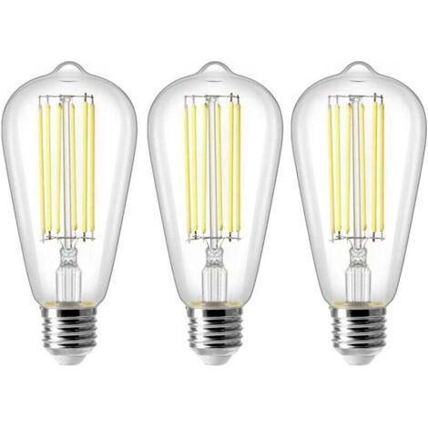 Pair 8-W-E27-ST64-LED-Lampe, Vintage-Edison-Glühbirne, entspricht 80 W, Kaltweiß (6500 K), 800 lm, Retro-Dekorationslampe, nicht dimmbar, 3er-Pack