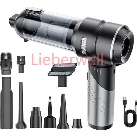 100W Cordless Car Vacuum Cleaner with Brushless Motor, 80000RPM Portable Handheld Vacuum and Air Blower, 6000mAh, Type-C, Black Silver (1/5)