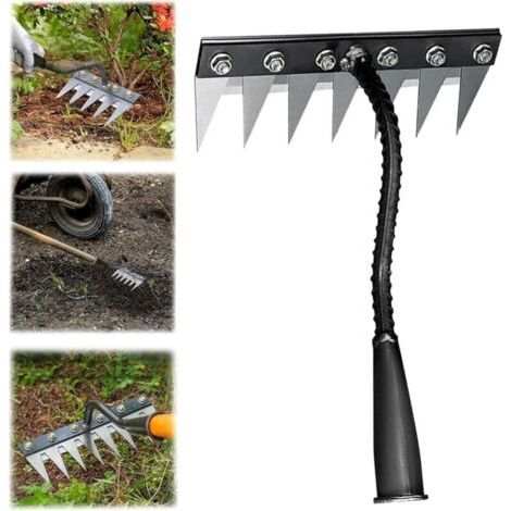 Râteau de désherbage 5/6/7/8 dents, outil de désherbage avec manche, râteau de jardin en métal robuste, râteau pour désherber, ameublir le sol et semer (7 dents)