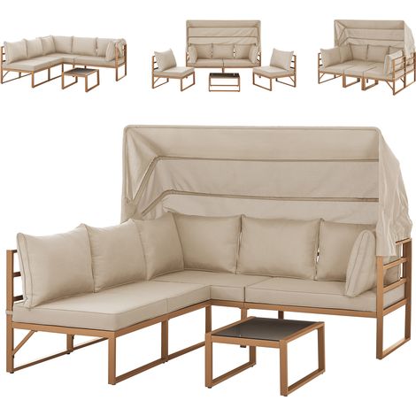 SVITA MAUI Salon de jardin avec toit canapé extérieur îlot beige (1/5)