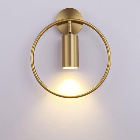 Applique Murale Industrielle Ronde 180° Rotative, Lampe Murale en Fer avec Support de Lampe GU10, Lampe Vintage pour Salon, Chambre, Chevet, Escalier (Doré) (1/5)