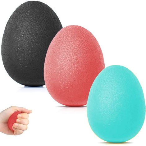 Lot de 3 balles de préhension en forme d'œuf - Noir + Rouge + Vert - Force moyenne (1/5)