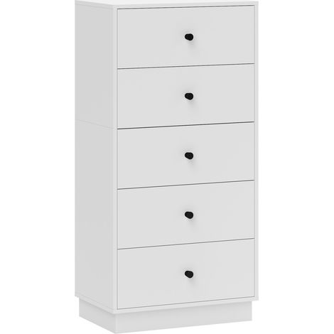 HOMCOM Kommode Sideboard mit 5 Schubladen Schrank aus Holzwerkstoff Aufbewahrungsschrank im Modern Stil Schubladenschrank Kommodenschrank für Wohnzimmer Schlafzimmer Flur 47 x 29 x 95 cm Weiß (1/5)