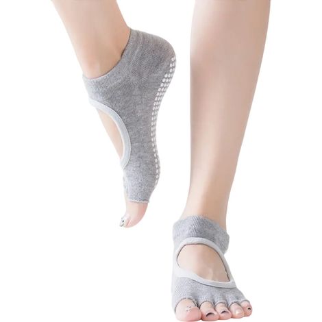 Chaussettes de yoga antidérapantes pour femmes et hommes, idéales pour le Pilates, le ballet, la danse et le yoga. Modèle chausson avec adhérence optimale. Couleur : noir.