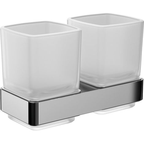 Porte-Brosse à Dents Mural Double Verre élégant et Compact en Aluminium et Verre Cristal, Porte-Brosse à Dents, chromé satiné (1/4)
