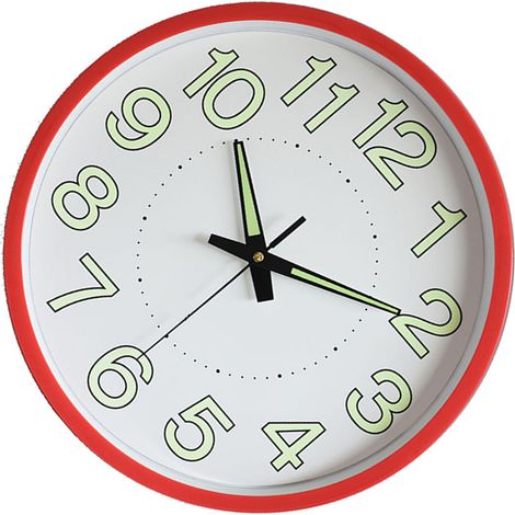 Horloge murale lumineuse de 30 cm (12 pouces), ronde, minimaliste, à quartz, rouge, pour la décoration de la chambre ou du salon. (1/5)