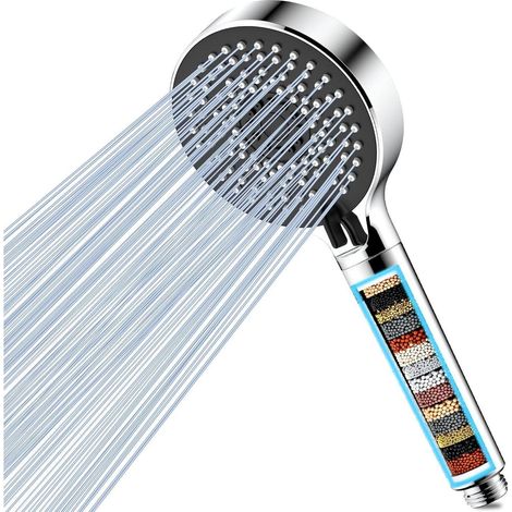 Pommeau de douche filtrant 20 couches, haute pression, 5 jets, économie d'eau, anti-calcaire, noir (1/5)