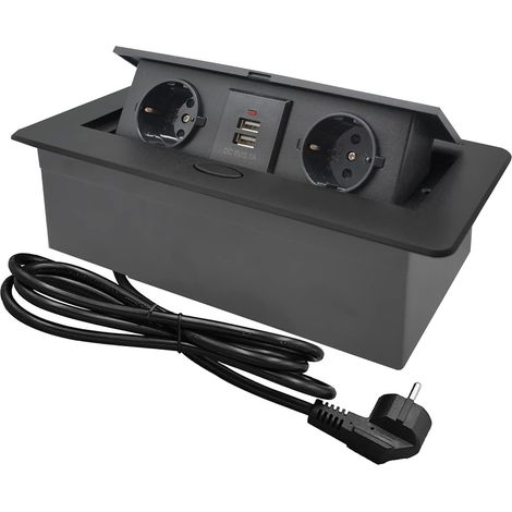 Retractable Power Strip for Recessing, Worktop, Hidden Pop-up Socket Desk with 2 Sockets and 2 USB Ports Connection Box (1/5)
