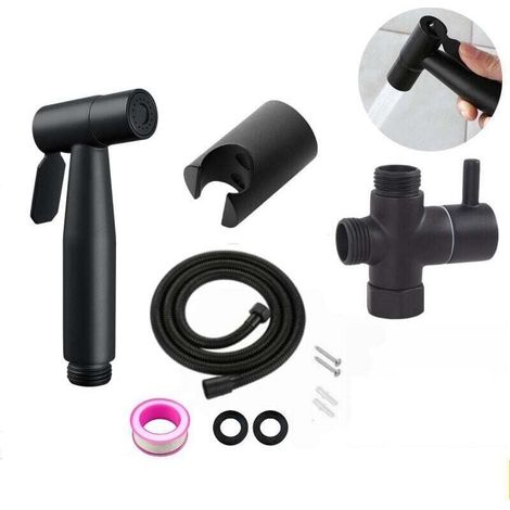 Pulvérisateur à main en acier inoxydable portable avec T-valve G1/2" et un Tuyau 1,5 m + soutien (Noir) (1/5)