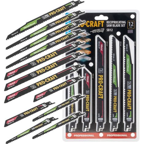 Procraft SB12 Säbelsägeblatt Set 12 tlg. 150 - 225 mm für Holz / Metall / Kunststoff (1/5)