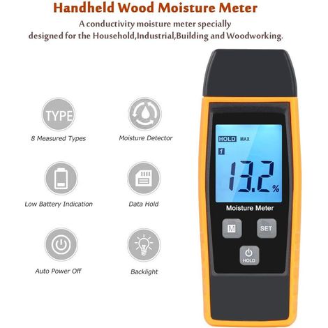 Testeur d'humidité, testeur d'humidité pour murs et bois, compteur de fuites, humidité, mortier de ciment, détecteur de teneur en eau avec écran LCD MNS (1/4)