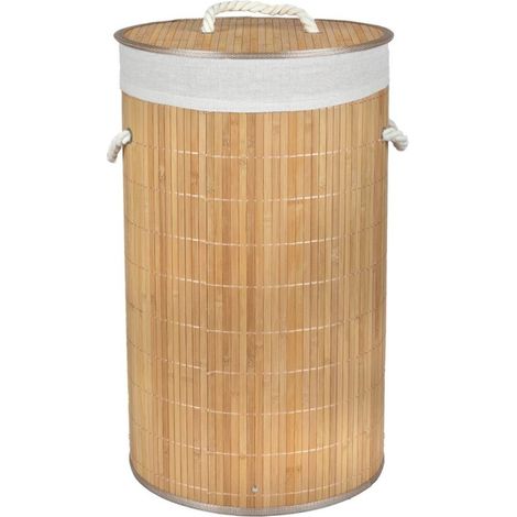 Panier à linge rond en bambou avec couvercle (1/3)