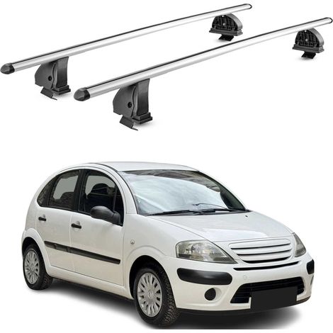 OMAC Barres de toit transversales en aluminium pour Citroen C3 I 2002-2009 – TÜV / DIN 75302:2019 – Antivol inclus – Charge max 75 kg – 2 barres – Gris