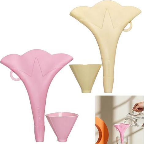 Entonnoir Pliables en Silicone - lot de 2, Beige, Rose, Entonnoirs Cuisine Flexible, Adaptés au Transfert Liquides Tels que le vin, L'huile et les jus Fruits (1/5)