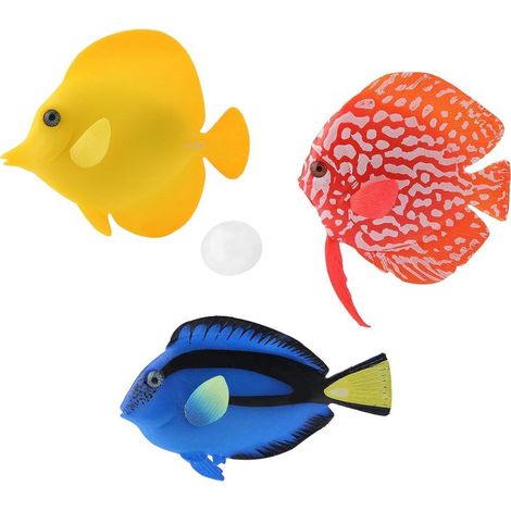 Poisson Artificiel Flottant 3 Pièces Poisson Artificiel Aquarium Poisson Lumineux Faux Poisson Simulation Poisson Aquarium Décoratif pour Aquarium, Paysage Aquarium, Rouge, Bleu, Jaune (1/4)