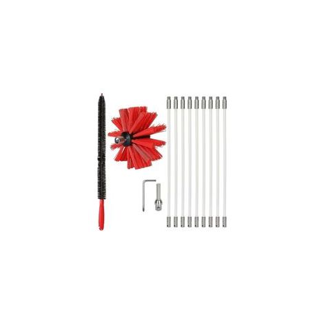 Kit de limpieza de chimeneas de 3,6 m – Cepillo de nailon de 100 mm – 9 varillas flexibles de 410 mm – Limpieza eficaz de hollín y creosota