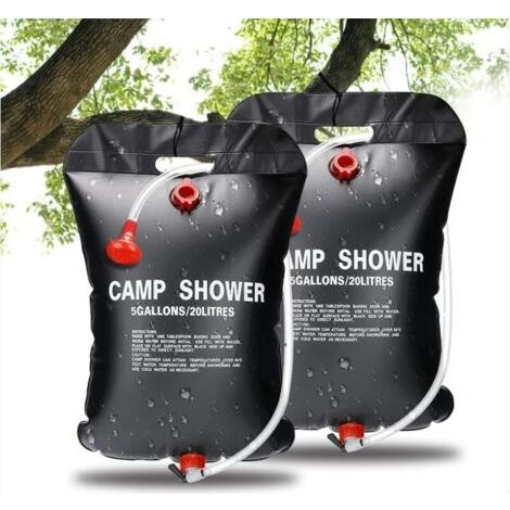 Sac de Douche Solaire, 2 PCS 20L Douche Solaire de Camping Solaire Sac de Douche Portatif Extérieur pour Douche avec Flexible Commutable Tête de Douche Chauffe Eau Solaire pour Randonnée Voyage (1/5)