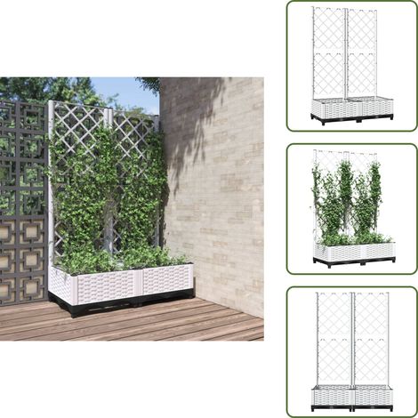 The Living Store Pflanzkübel mit Rankgitter Weiß 80x40x121,5 cm PP - Blumentopf - Pflanzenbehälter - Rankgitter - Spalierpflanze - Gartendeko (1/5)