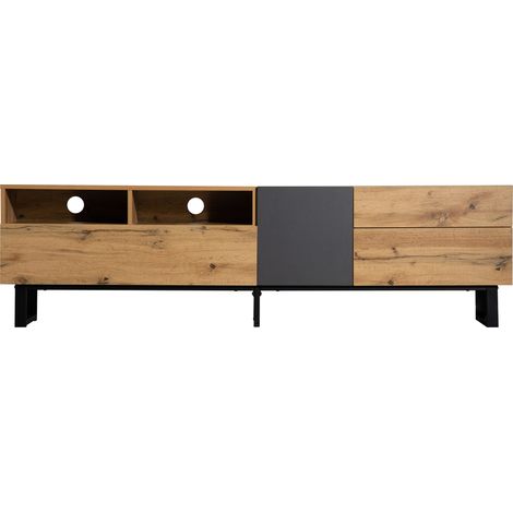GagaMeuble TV moderne 180 cm, effet bois, pieds métal noirs (1/5)