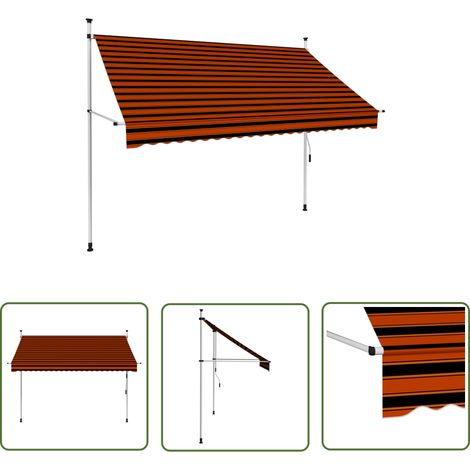 The Living Store Auvent manuel rétractable 250 cm Orange et marron - Auvent Retractable - Store Banne - Abri Solaire - Protection Soleil - Jardin (1/5)