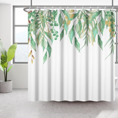 Rideau de Douche Feuillage Vert Feuille de Bananier, Motif Bohème Vintage Lavable, Décoratif pour la Maison avec 12 Crochets 175x178cm (1/5)