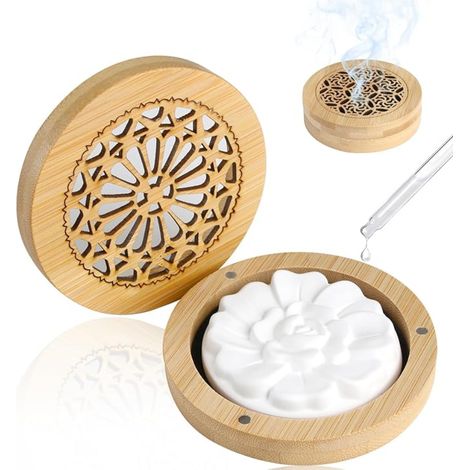 Diffuseur D'Huiles Essentielles en Plâtre avec Boîte à Parfum en Bois, Galet Voiture Assainisseur d'air Aroma (E) (1/5)