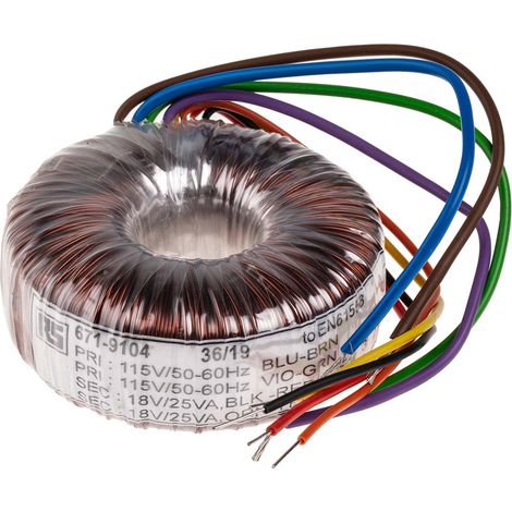 Transformateur torique RS PRO 2 sorties, 115 V ac, 230 V ac 2 x 18V c.a., 50VA ( Prix pour 1 ) (1/2)
