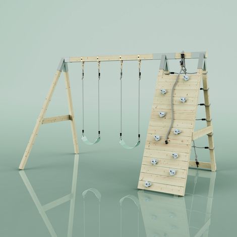 Polarplay – Abeille à grimper vert 183 x 322 cm – Mur d'escalade avec pierres colorées – Balançoire double – Bois non traité