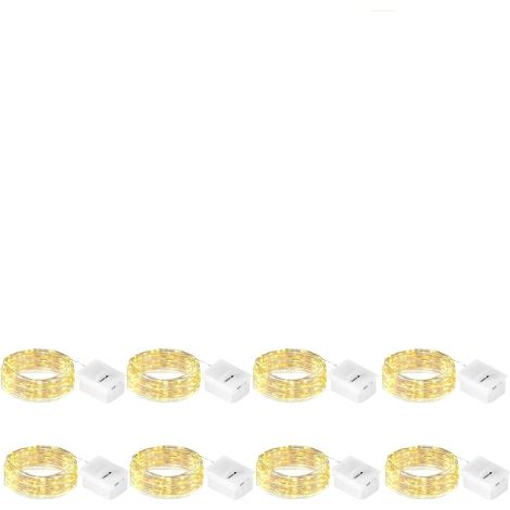 8x guirlande lumineuse led, 2 m 20 led, 3 modes, piles ag13 incluses, blanc chaud, décoration intérieure fête mariage noël (1/5)