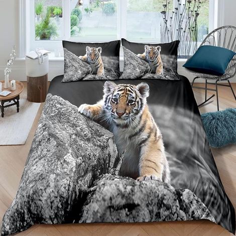 Bettwäsche-Set 3-teilig 200x200cm mit 2 Kissenbezügen 80x80cm, 100% Mikrofaser, Tiger-Motiv