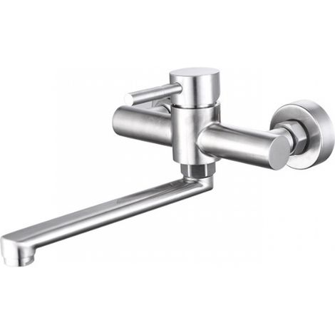Robinet de cuisine, mitigeur d'évier pivotant à 360° en acier inoxydable, mitigeur mural pour eau chaude et froide - hhny (1/5)