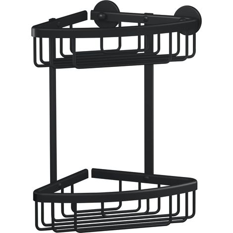 tesa ALUXX BLACK Doppia Mensola Angolare per Doccia con montaggio a parete senza foratura, nero opaco - Per bagni in stile industriale e moderno - Con soluzione adesiva - 163 mm x 260 mm x 170 mm (1/5)