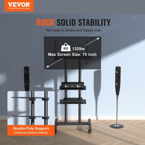 Support TV sur Pied Universel pour Télévisions de 81,3 à 177,8 cm Chariot TV Hauteur Réglable à 5 Niveaux 151-170 cm Meuble TV Mobi… (1/5)