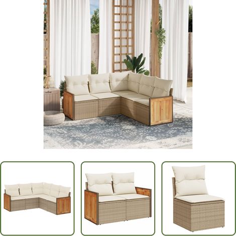 Gartensessel -  5-tlg. Garten-Sofagarnitur mit Kissen Beige Poly Rattan (1/5)