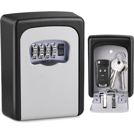 Boite à Clefs, Boite a Clefs Résistante aux Intempéries, Boîte à Clés Ultra Robuste avec Code à 4 Chiffres pour la Maison, Le Garage, Gris (1/4)
